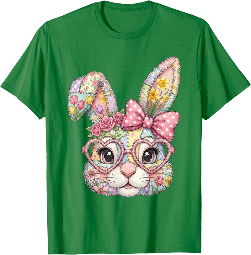 Floral Bunny Rabbit Girl Teens T-Shirt in Kelly Green