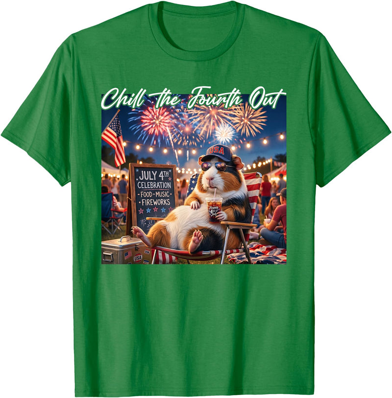 Retro Chill The Fourth Out Patriotic Guinea pigs Chill The Fourth Out Funny Guinea Pigs Coffee 4th of July T-Shirt - Kelly Green