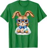 Vintage Easter Rabbit Cute Bunny with Bow Tie Boy Kid T-Shirt in Kelly Green