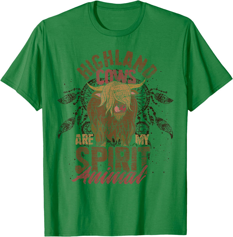 Highland Cow Animal Gifts Highland Cows Are My Spirit Animal Funny Highland Cow T-Shirt - Kelly Green