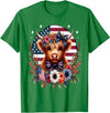 Funny July 4th Highland Cow Farm Lovers Gift Ideas Cute Highland Cow Florals 4th of July USA Flag Patriotic T-Shirt - Kelly