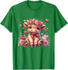 Happy Valentine Highland Cow Costume Love Clothing Valentine Highland Cow Print Cute Love Heart Flowers T-Shirt - Kelly Green