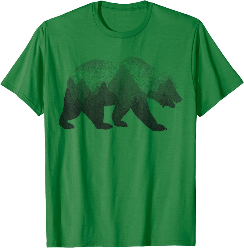 Dramabite Bear Double Exposure Surreal Wild Animals T-Shirt - Kelly Green