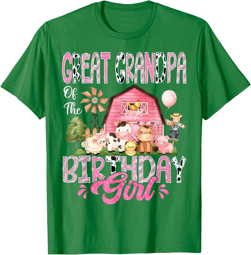 Pink Farm Cow Matching Tees Great Grandpa Of The Birthday Girl Pink Farm Cow Birthday T-Shirt - Kelly Green