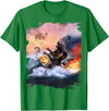 Random Galaxy Bear Riding Shark Funny T-Shirt - Kelly Green
