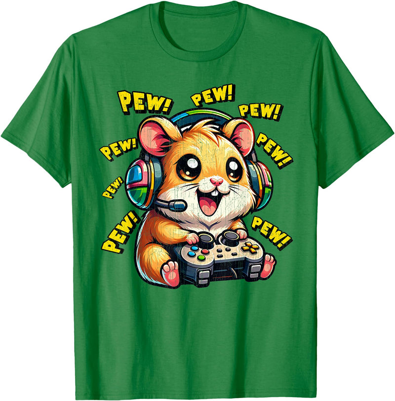 Hamster Gamer Pew Funny Video Games Vintage Boys Men Girls T-Shirt - Kelly Green