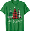 Merry Christmas Apparel Matching Family Clothes Merry Christmas Three Xmas Trees Buffalo Plaid Woman Gift T-Shirt - Kelly