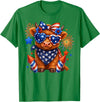 Cute Highland Cow 4th of July USA Flag Patriotic Cow Farmer T-Shirt - Kelly Green