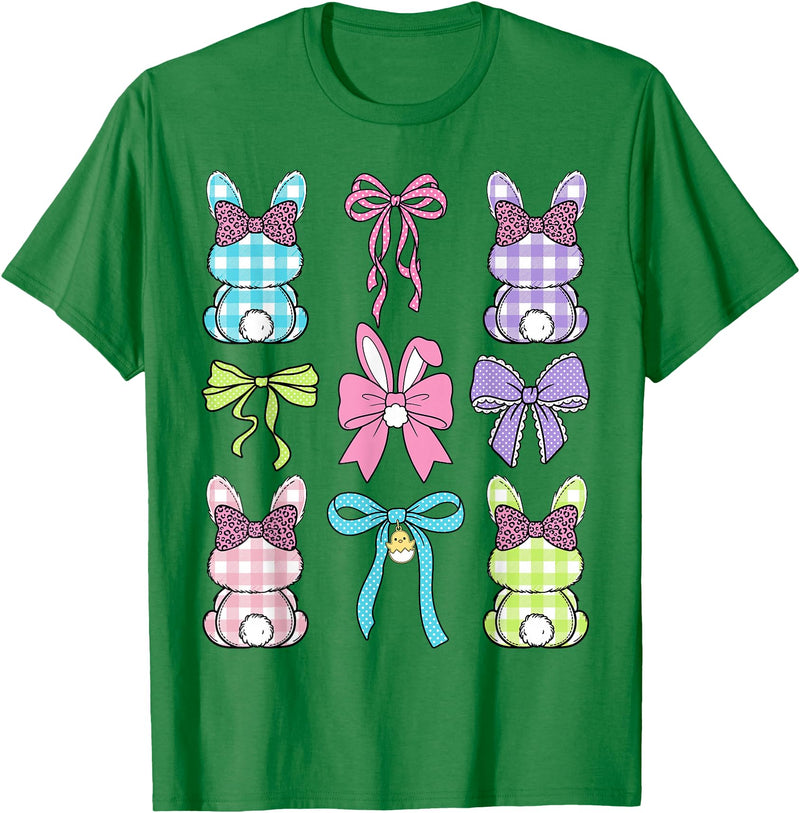Cute Easter Day Coquette Bow Rabbit Easter Bunny Girls T-Shirt in Kelly Green