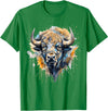 Safari Animal Art Buffalo Portrait Colorful Splash Artwork Wildlife Bison T-Shirt - Kelly Green