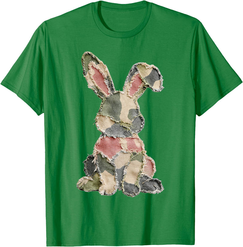 Funny Bunny Crochet Patchwork Camo Rabbit Happy Easter Day T-Shirt (Black) in Kelly Green