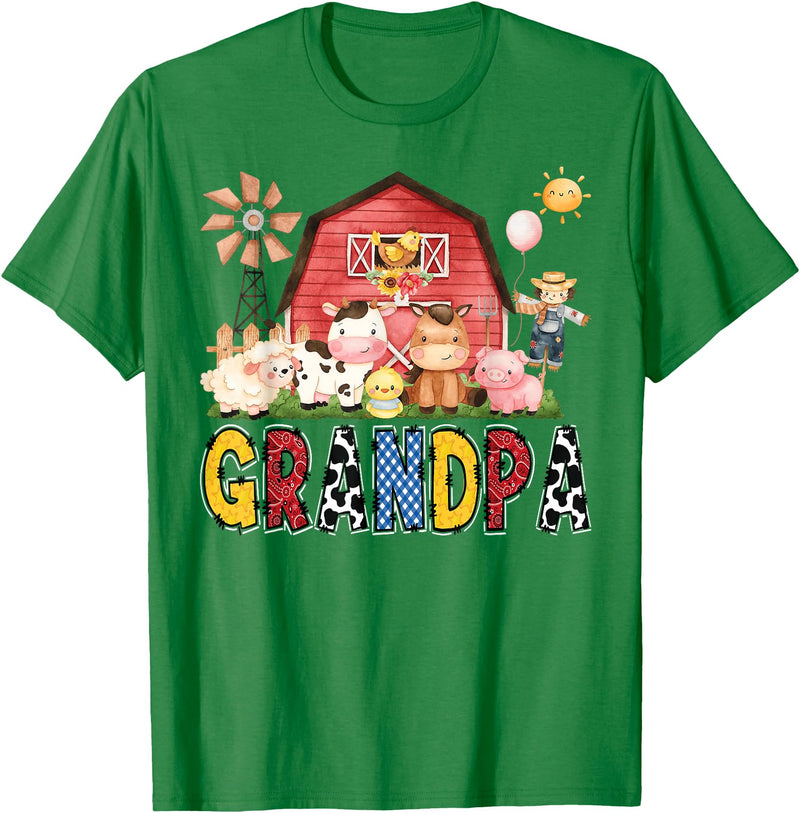 Funny Farm Cow Birthday Boy Matching Grandpa Farm Cow Birthday Boy Matching Family Party T-Shirt - Kelly Green