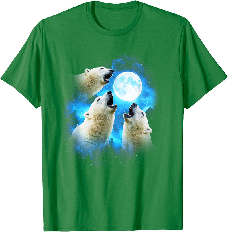 Animals howling blue 3 Polar Bear Howling at the Moon Colorful Blue T-Shirt - Kelly Green
