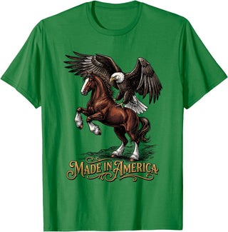 American Pride Horse Eagle Country Made in America Horse Eagle Patriotic Western T-Shirt - Kelly Green