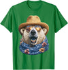 Whimsical Coastal Animals Beachgoers Cute Polar Bear with Sunglasses and Straw Hat Animal Summer T-Shirt - Kelly Green
