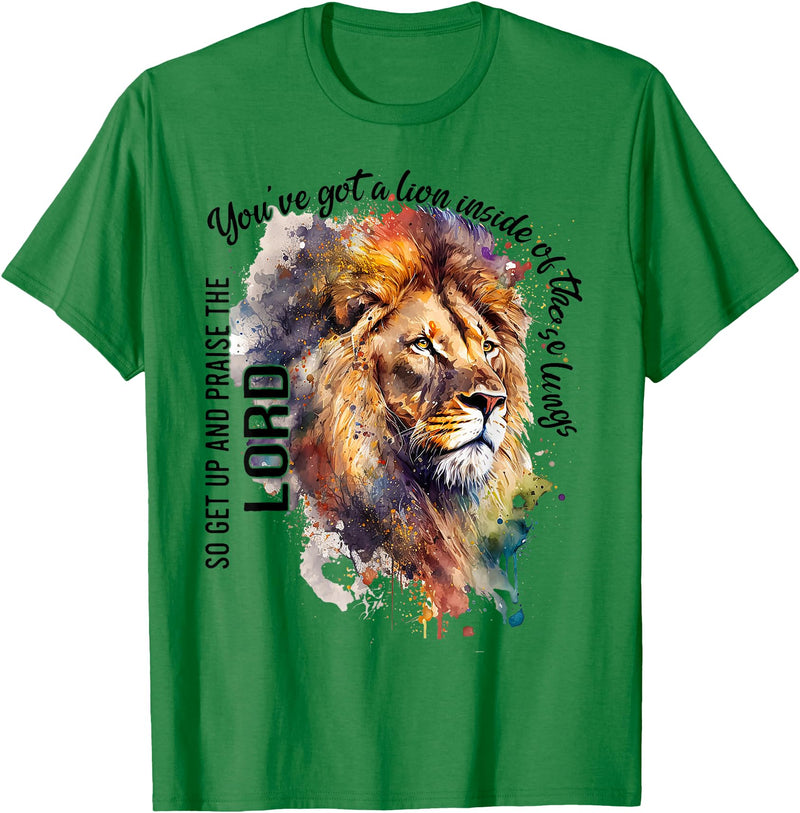 Lion in Lungs Christian Shirts & Gifts You've Got A Lion Inside of Those Lungs, Christian Religious T-Shirt - Kelly Green