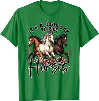 It's A Good Day to Ride Horses Floral Girls Womans T-Shirt - Kelly Green