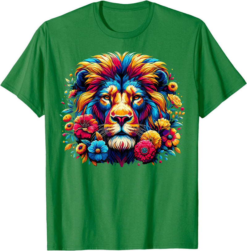 Lion Lover Face Wild Animal Lion Face Colorful Wild Animal Cute Lion T-Shirt - Kelly Green