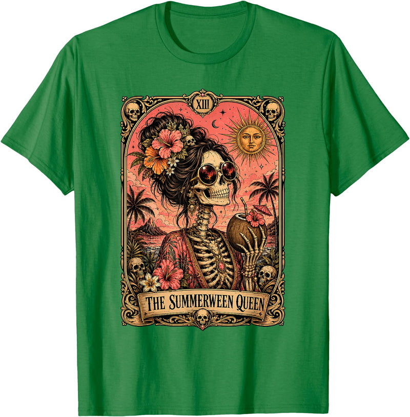Tarot The Summerween Queen Beach Co Spooky The Summerween Queen Gothic Mom Halloween July T-Shirt - Kelly Green