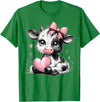 Cow Farmer Coquette Bow Tees Cute Baby Cow with Pink Coquette Bow Holding Heart T-Shirt - Kelly Green