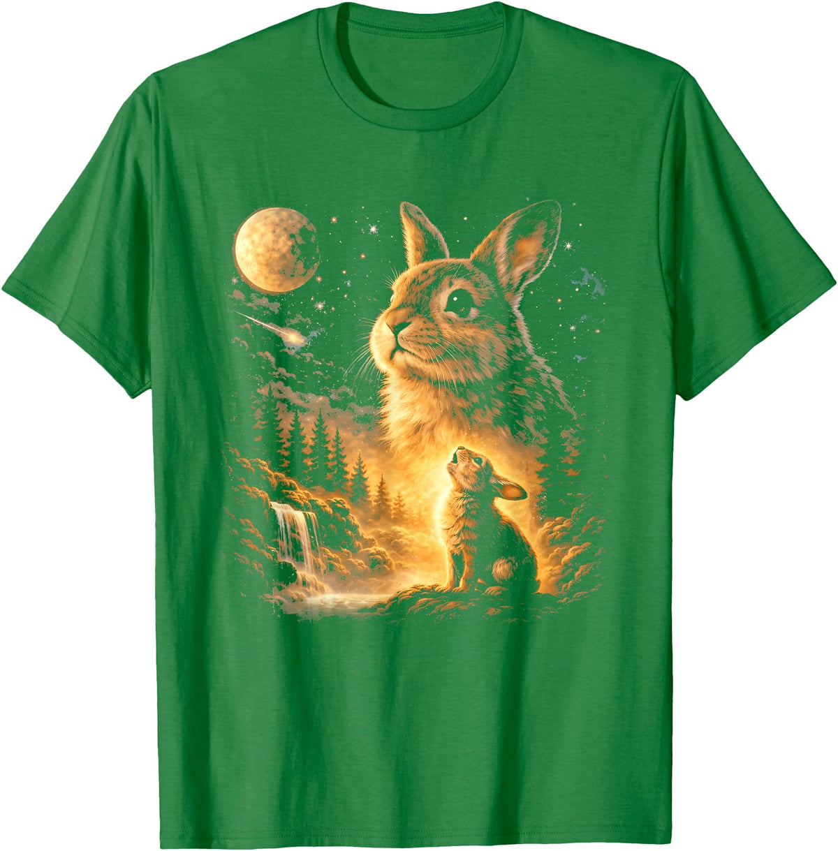 Bunny Howling to the Moon Vintage 90s Animal Easter Day T-Shirt in Kelly Green