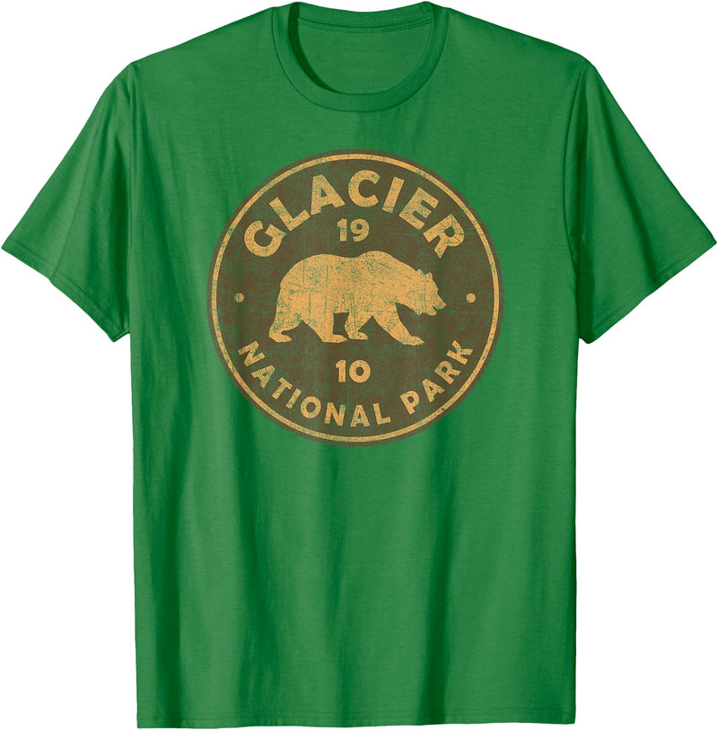 Vintage Glacier National Park Souvenir Shirts Retro Glacier National Park Montana Women Men Kids Hiking T-Shirt - Kelly Green