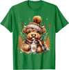 Highland Cow Land of NYC Cute Highland Cow Christmas Trees Winter Hot Cocoa Chocolate T-Shirt - Kelly Green