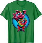 Pig Hippie Costumes Peace Sign Tie Dye Pig T-Shirt - Kelly Green
