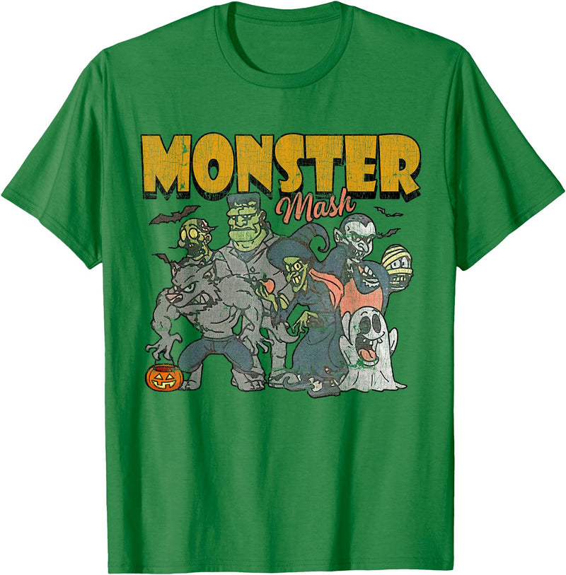 Monster Mash Vintage Ghost Halloween Funny T-Shirt - Kelly Green