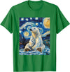 Bear Designs. Cute Polar Bear Van Gogh Style Starry Night Funny Graphic T-Shirt - Kelly Green