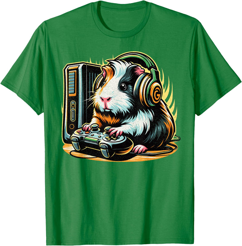 Guinea Pig fluffy cavy Gamers Tees Guinea Pig Shirt Funny Guinea Pig & Video Games Lover Gamer T-Shirt - Kelly Green