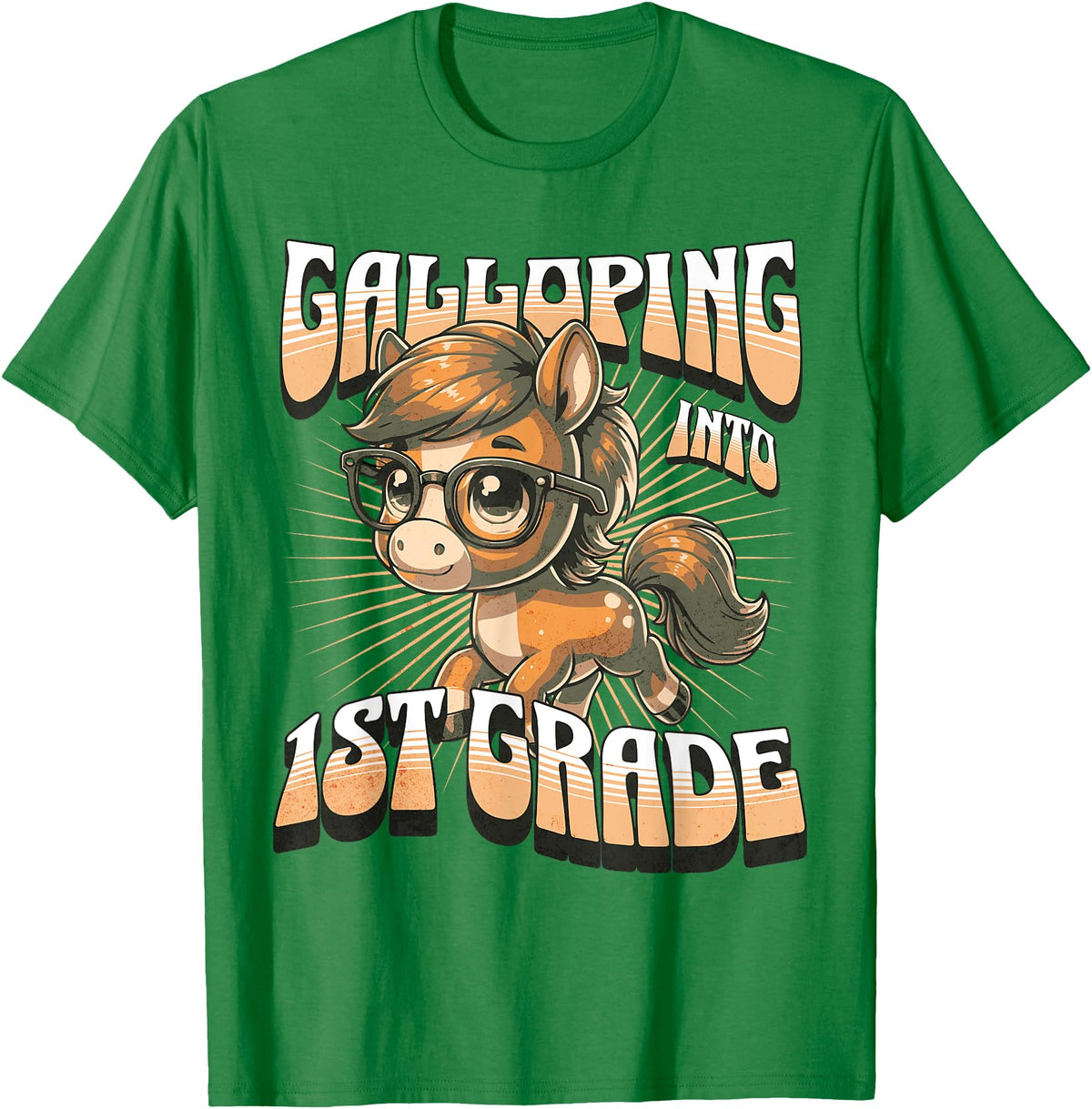 Galloping Into 1st Grade Cute Horse Back to School Kids T-Shirt - Kelly Green