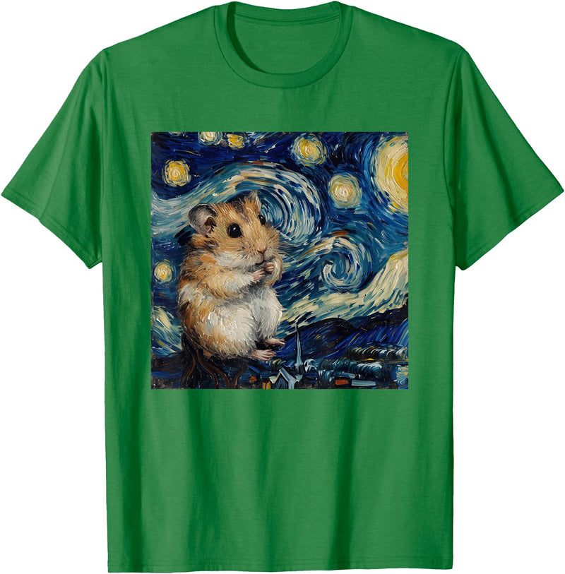 Hamster Van Gogh Style Starry Night T-Shirt - Kelly Green