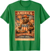 USA Birthday 250th American Spirit Tees All Ages Celebrate 250 Years with Fun Bear BBQ Graphic T-Shirt - Kelly Green
