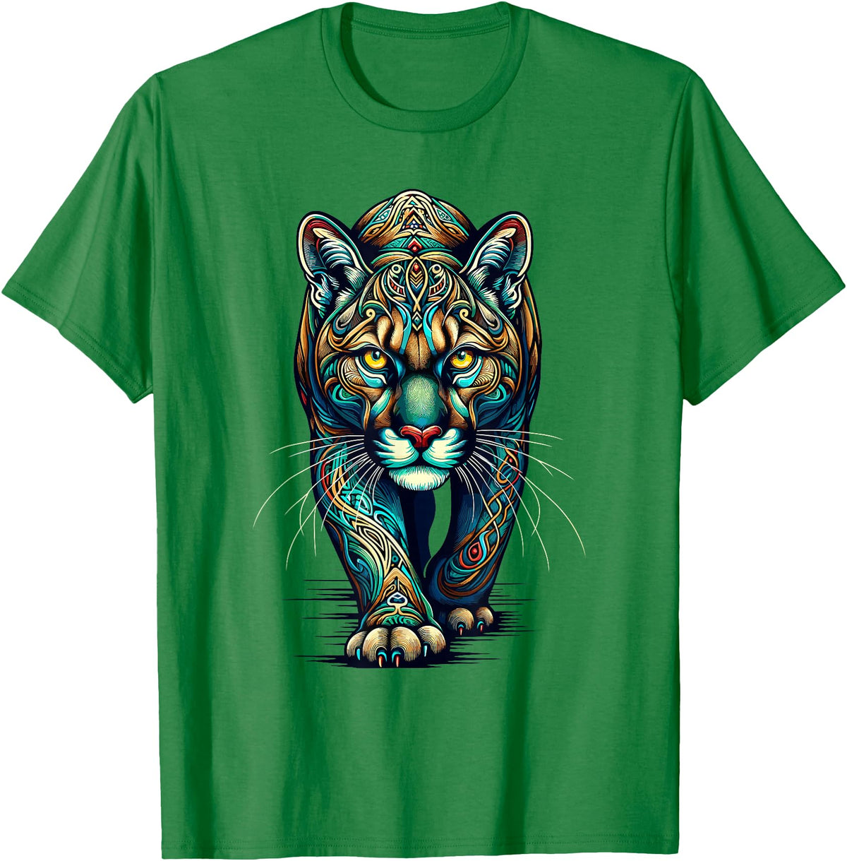 Cougars Gift For A Cougar Lover Mandala Art Cougars Cougar Mountain Lion Puma T-Shirt - Kelly Green