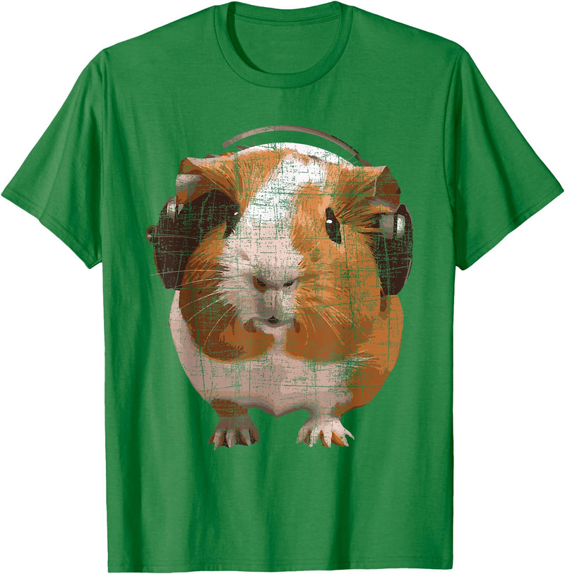 Funny Guinea Pig Shirts Guinea Pig With Big Headphone - Animal Rodent Lover T-Shirt - Kelly Green