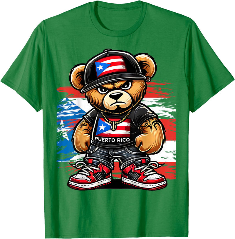 Hip Hop Teddy Bear for proud Puerto Ricans Cute Teddy Bear Puerto Rico Flag Boricua Puerto Rican T-Shirt - Kelly Green