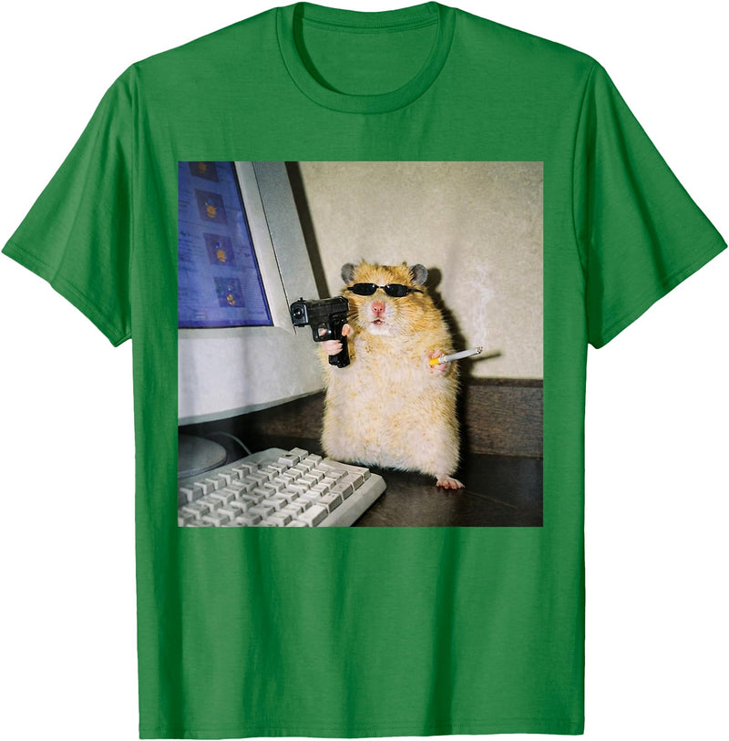 Funny Hamster Meme Cyber Hamster Meme Smoking Humor Computer T-Shirt - Kelly Green