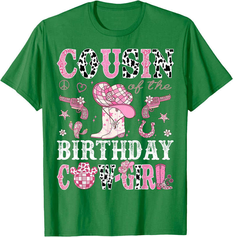 Cowgirl Disco 1st Birthday Matching Family Cousin Of The Birthday Cow-Girl Pink Disco Rodeo Western T-Shirt - Kelly Green