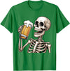 Halloween Skull Skeleton Drinking Beer Funny Kids Skeleton Drinking Beer Halloween Spooky Season Mens Womens T-Shirt - Kelly