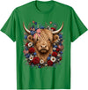 Funny July 4th Highland Cow Farm Lovers Highland Cow Florals 4th of July USA Flag Patriotic Women T-Shirt - Kelly Green