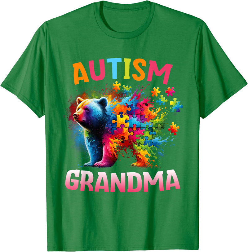 Colorful Rainbow Family Bear Autism Awareness Autism Grandma Colorful Rainbow Grandma Bear Autism T-Shirt - Kelly Green
