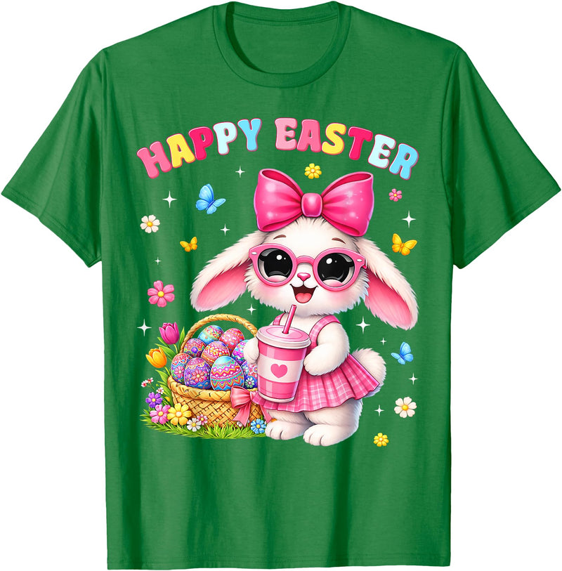 Happy Easter Coquette Easter Egg Rabbit Bunny Women Girl Kid T-Shirt in Kelly Green