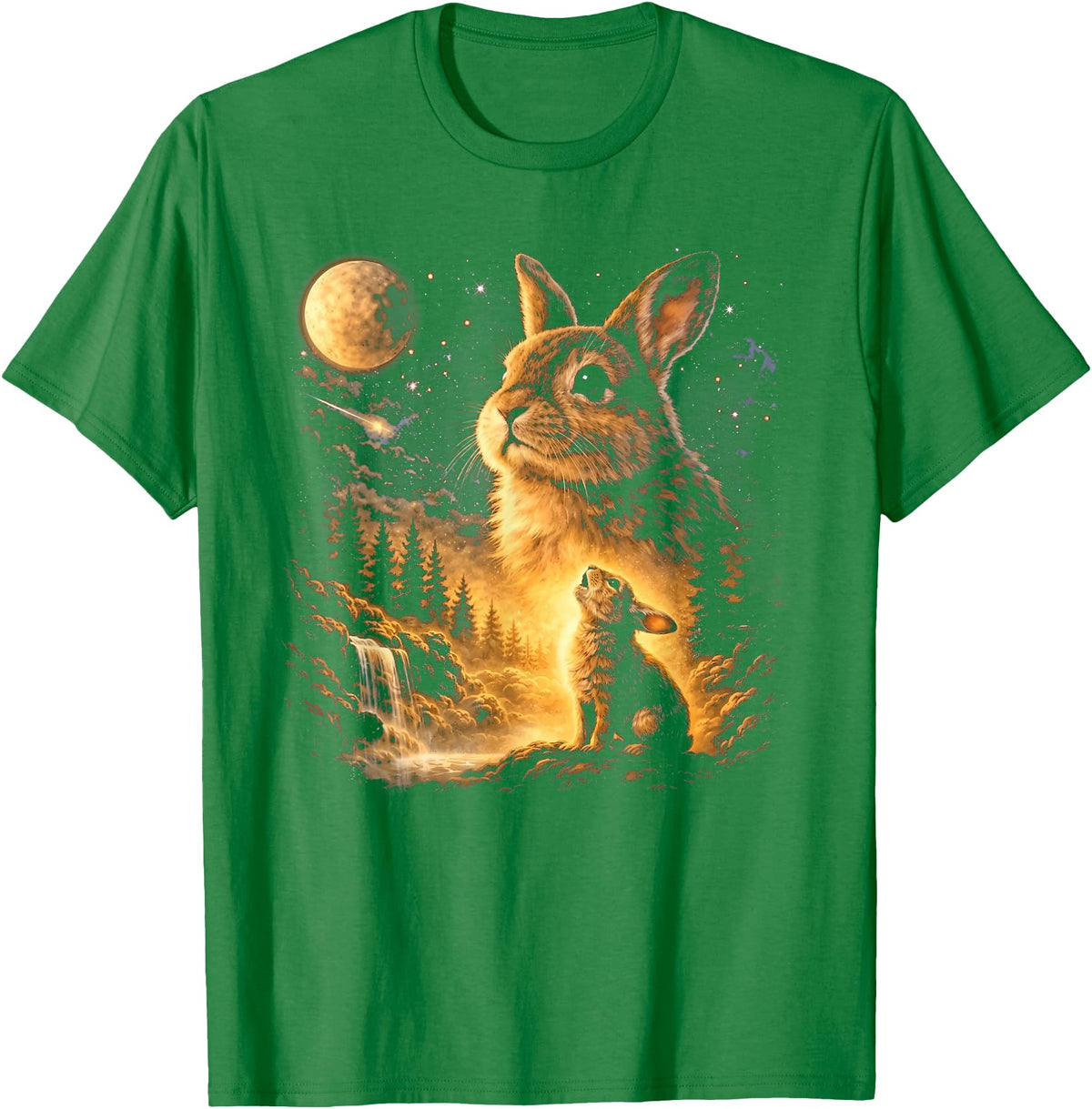 Vintage Howling Bunny to the Moon Retro 90s Funny Rabbit T-Shirt in Kelly Green