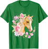DB Trading Post Palomino Horse, Magnolias, Horse Lovers, Blonde Horse Floral T-Shirt - Kelly Green