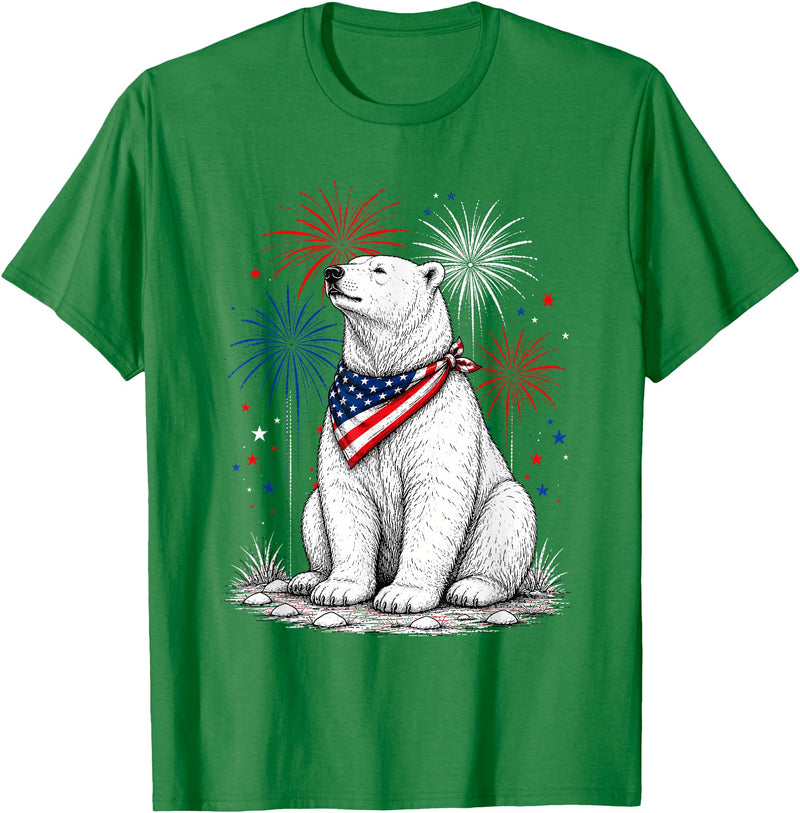 Polar Bear America's 250th 4th of July Outfit Polar Bear America's 250th Patriotic Fireworks Animal Lovers T-Shirt - Kelly Green