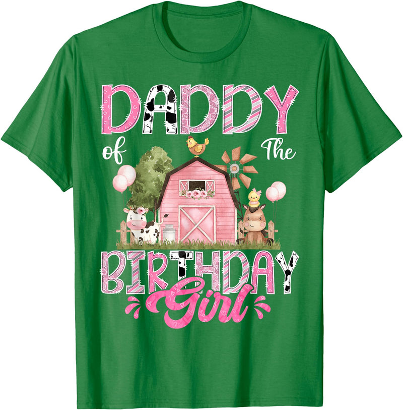 Famer Pink Cow Birthday Matching Tees Daddy Of The Birthday Girl 1St Birthday Pink Farm T-Shirt - Kelly Green