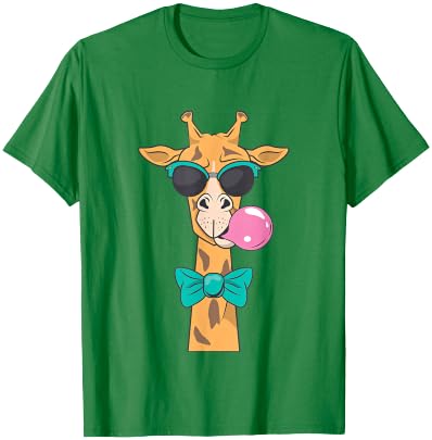 Giraffe Lover's African Animals Wildlife Safari Giraffe Blowing Bubble Gum with Sunglasses Bowtie Cute Boy's T-Shirt - Lemon Yellow