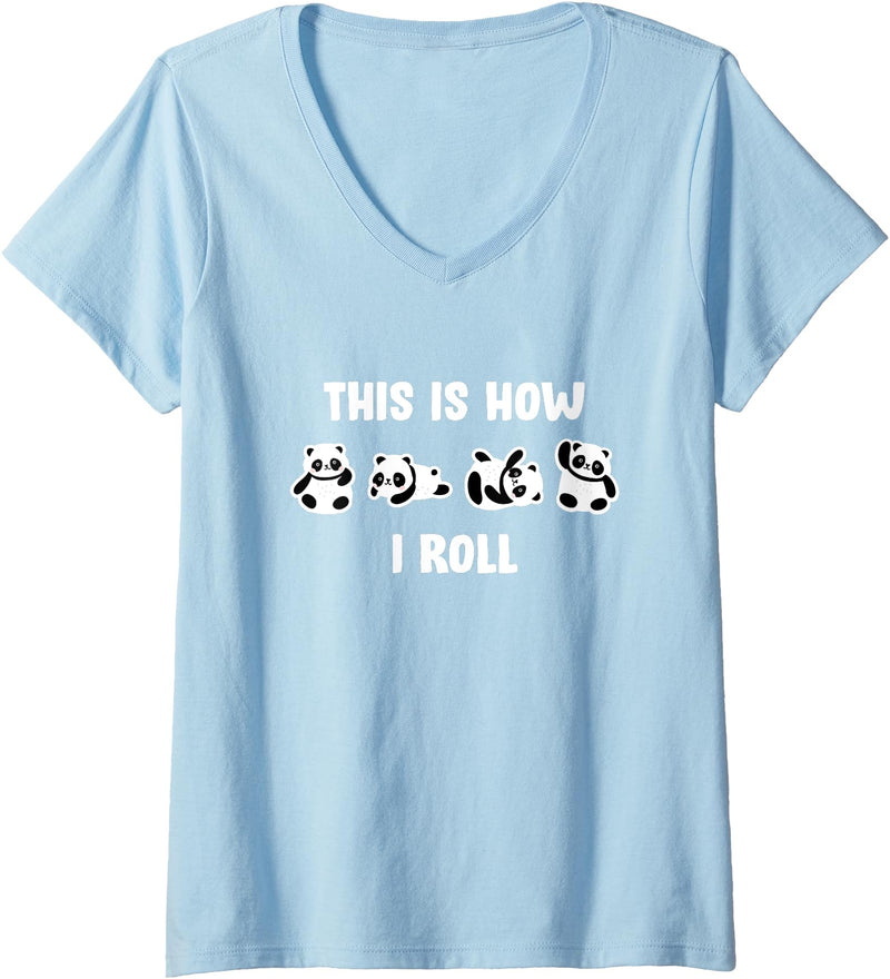 Cute Little Bear Panda This Is How I Roll Design Cute Little Bear Panda This Is How I Roll V-Neck T-Shirt - Baby Blue