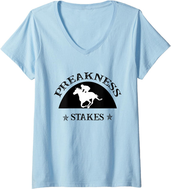 Horse Racing Derby Lover Shirts Womens Preakness Horse Racing Shirts for Men Women Stakes Apparel V-Neck T-Shirt - Baby Blue